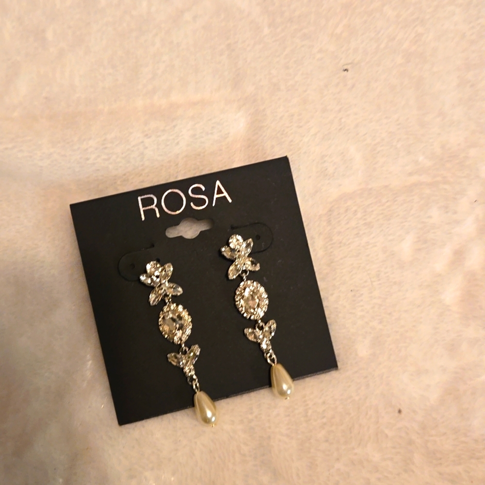 NWT Rosa Crystal and Pearl Hanging Earrings
